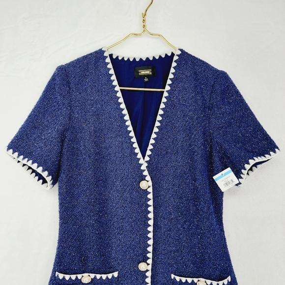 NEW Alexia Admor Blue & White Short Sleeve Dry Clean Button Up Dress 1747 - Picture 3 of 9